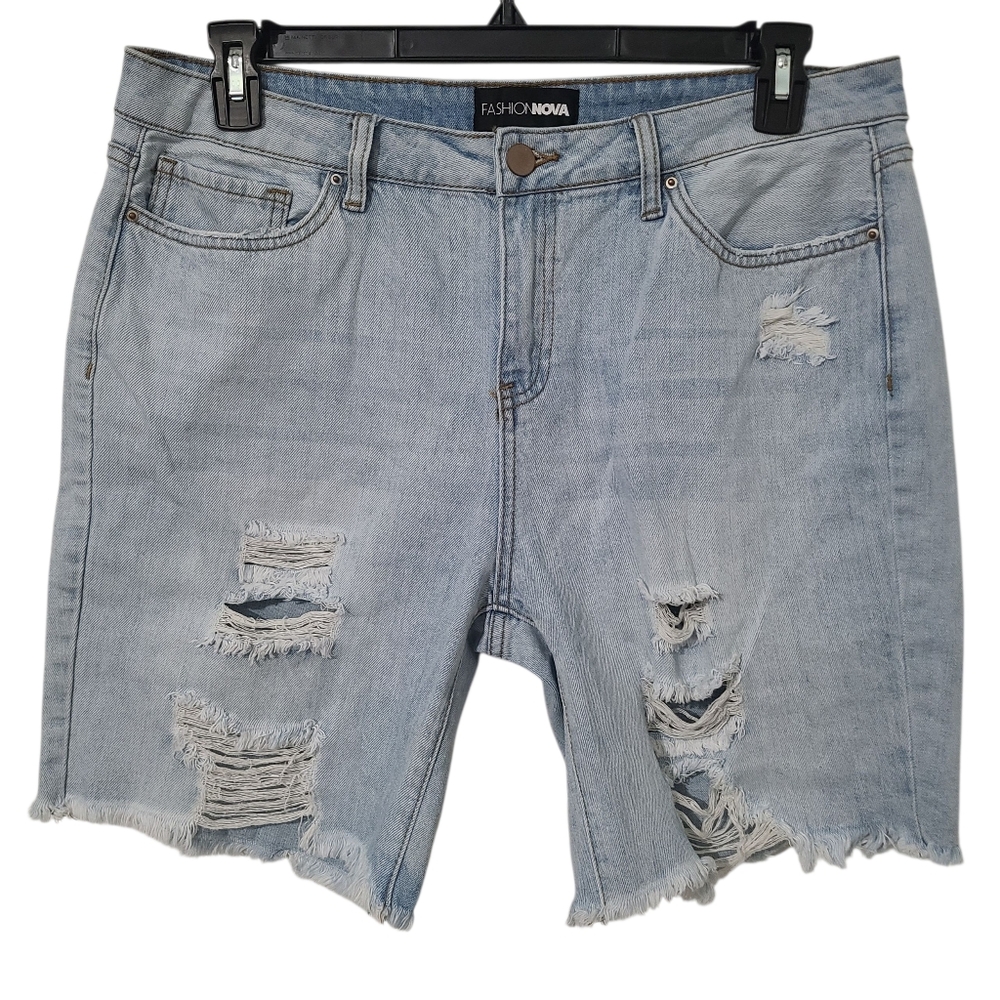 Light Wash Distressed Denim Jorts
